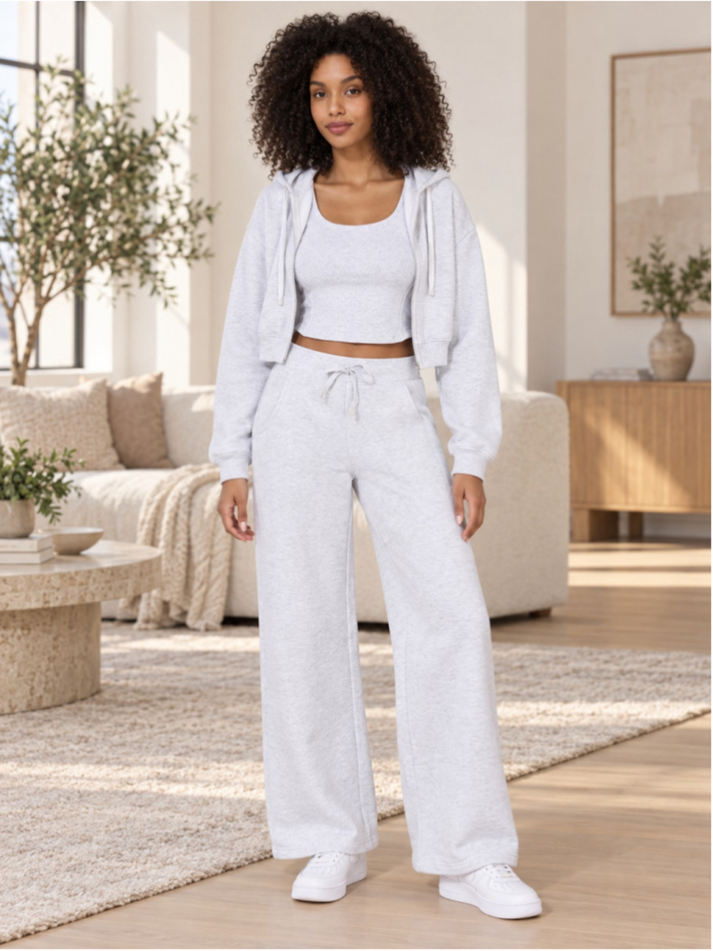 Yogalicious 3-Piece Baby Fleece Hoodie, Corset Tank & Wide-Leg Pants Set – L NWT